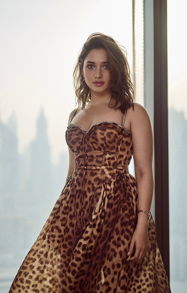 Tamannaah stuns in her latest Instagram post, rocking a chic cheetah-print dress.