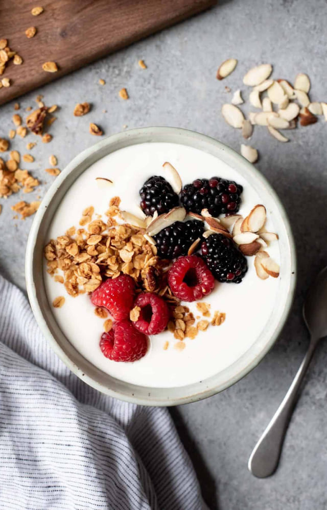 1 cup of yogurt has about 75% water, which will keep your body cool and hydrated. Add some berries for extra taste and nourishment.